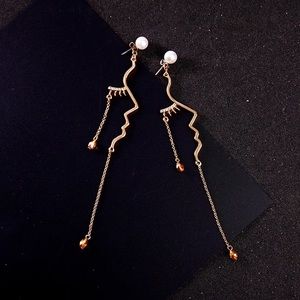 Face Abstract Beaded Tassel Stud Drop Dangle Earring